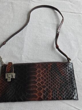 Danier Brown and Black Snakeskin-Pattern Shoulder Clutch